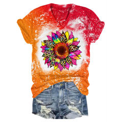 Sunflower rainbow V-neck printed T-shirt